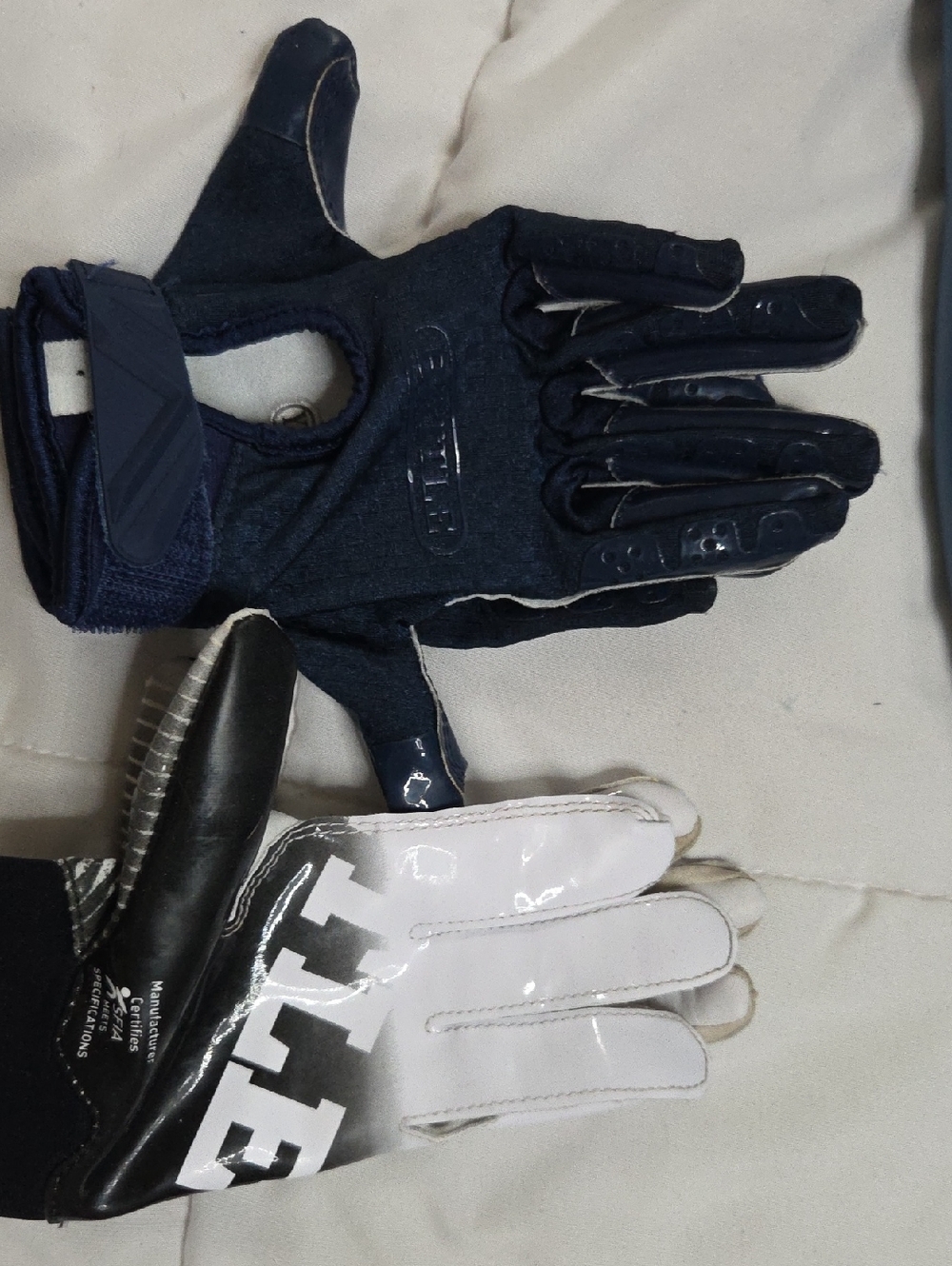 Two-Tone Navy and White Athletic Gloves Medium And Large Kids.